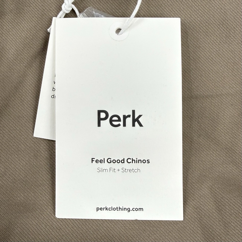 Perk Feel Good Chinos Men's 36x32 NWT Dark Khaki Slim Fit Cotton Stretch Preppy - Picture 8 of 13